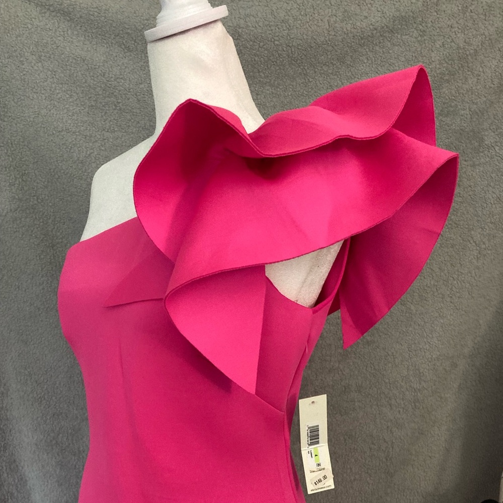 Eliza J One-Shoulder Fuchsia Sheath Dress with Statement Bow - Picture 12 of 12